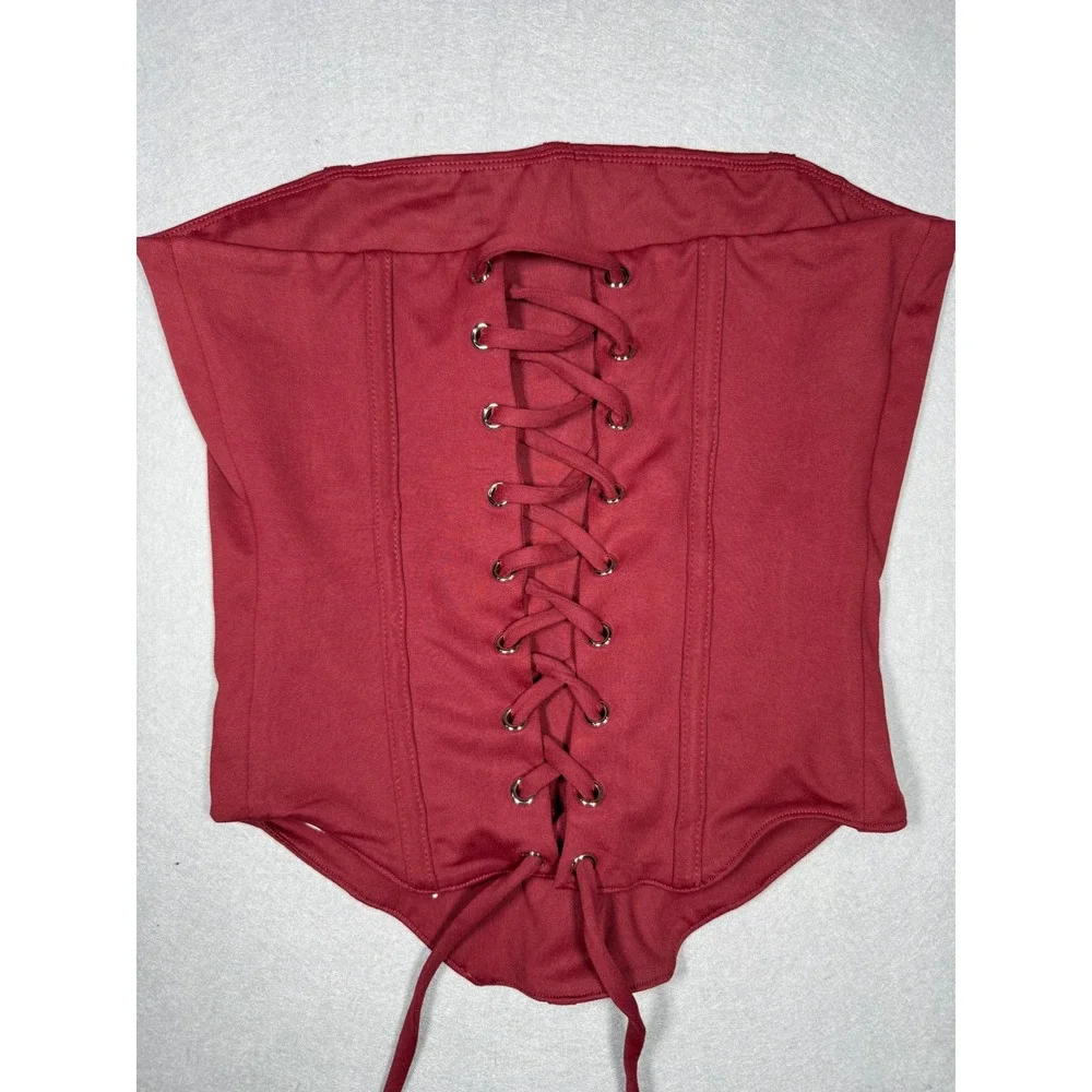 Whimsigoth Ren Faire Cottagecore Lincooyee Burgundy Lace Up Boned Corset